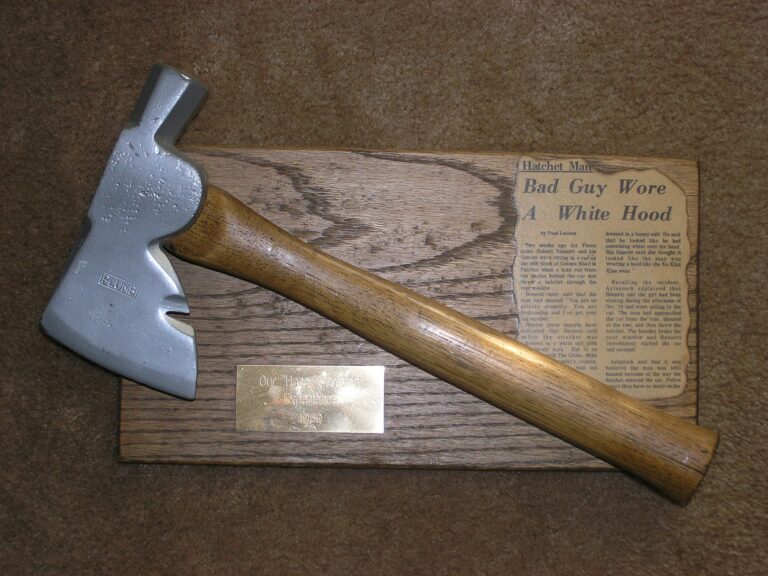 A hatchet photographed in 2004 that a Wikimedia Commons contributor identified as the one thrown in the 1970 Bunny Man incident