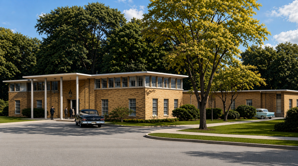 Colorized rendering of the Iranian Embassy chancery on Massachusetts Avenue, based on the 1958 architectural drawing