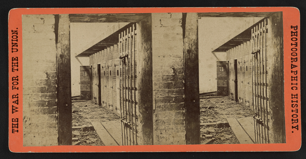 Civil War era stereograph of the interior of the Price, Birch and Co. slave pen in Alexandria, Virginia.