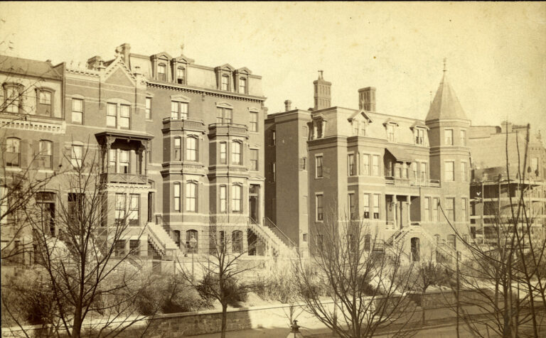 1880s photograph of Highland Terrace on Massachusetts Avenue NW, with the Ferguson House (the future German Embassy) at right with a corner turret.