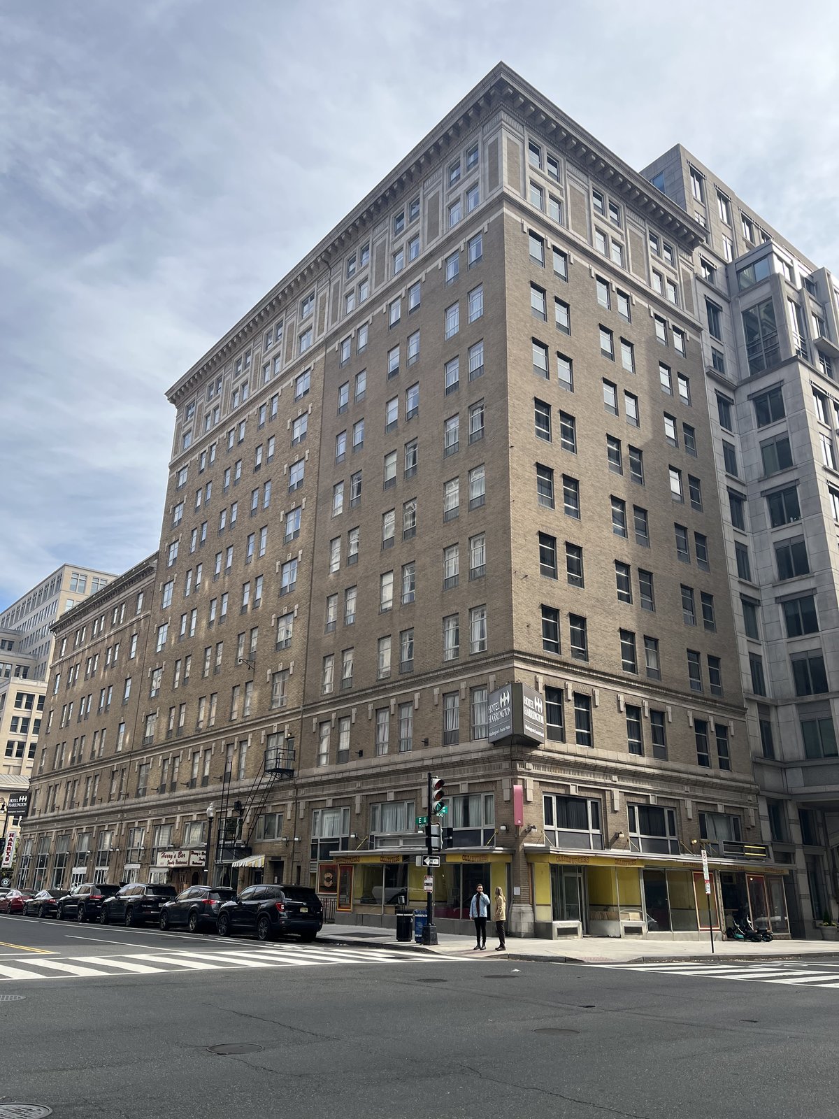 The closed Hotel Harrington building at 436 11th Street NW in Washington DC, photographed in 2025