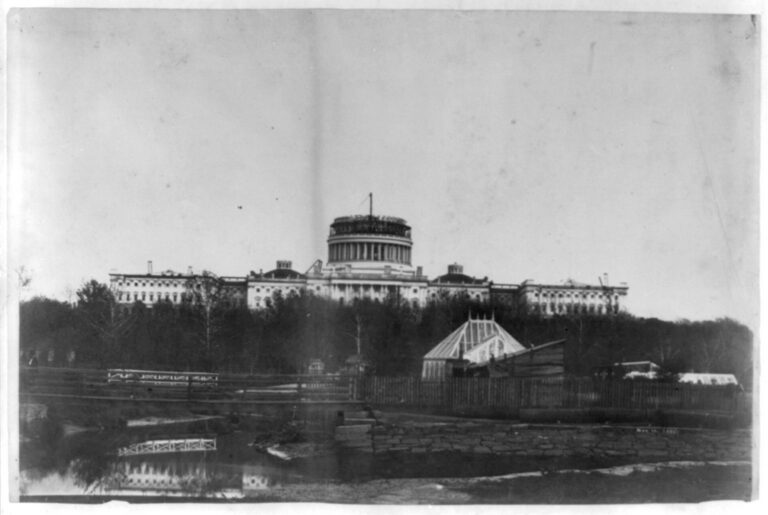 1860s photograph of the US Capitol with the Washington City Canal in the foreground