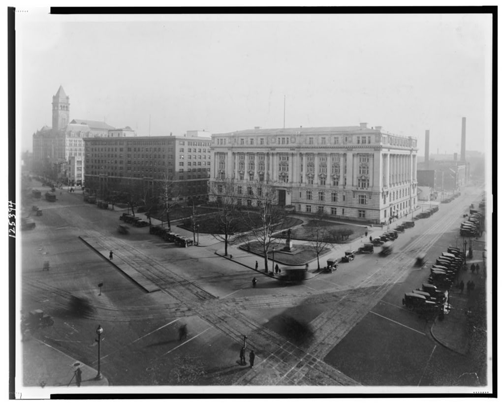 Pennsylvania Avenue from the Willard Hotel roof, circa 1910-1932, showing the Southern Railway Building and other buildings that would be demolished for Federal Triangle