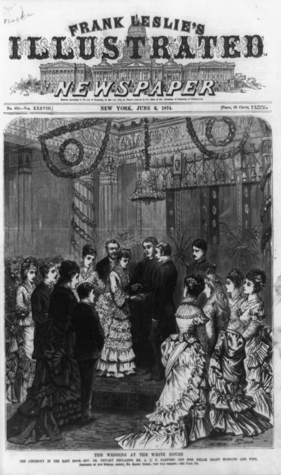 Wood engraving of the East Room ceremony at Nellie Grant's White House wedding
