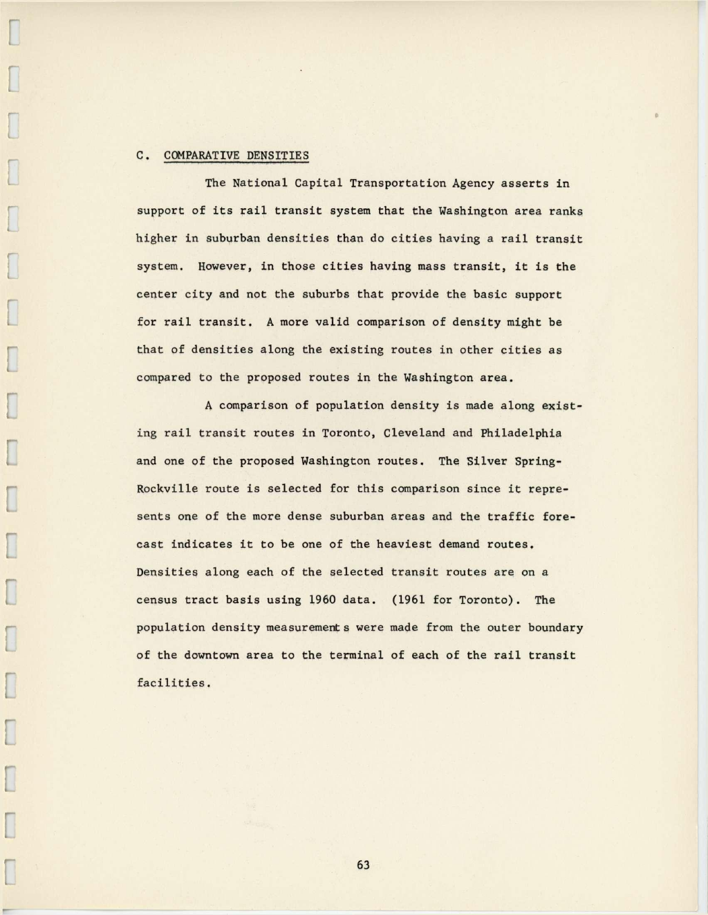 Typewritten page listing the Board of Commissioners recommended freeway projects in 1963.