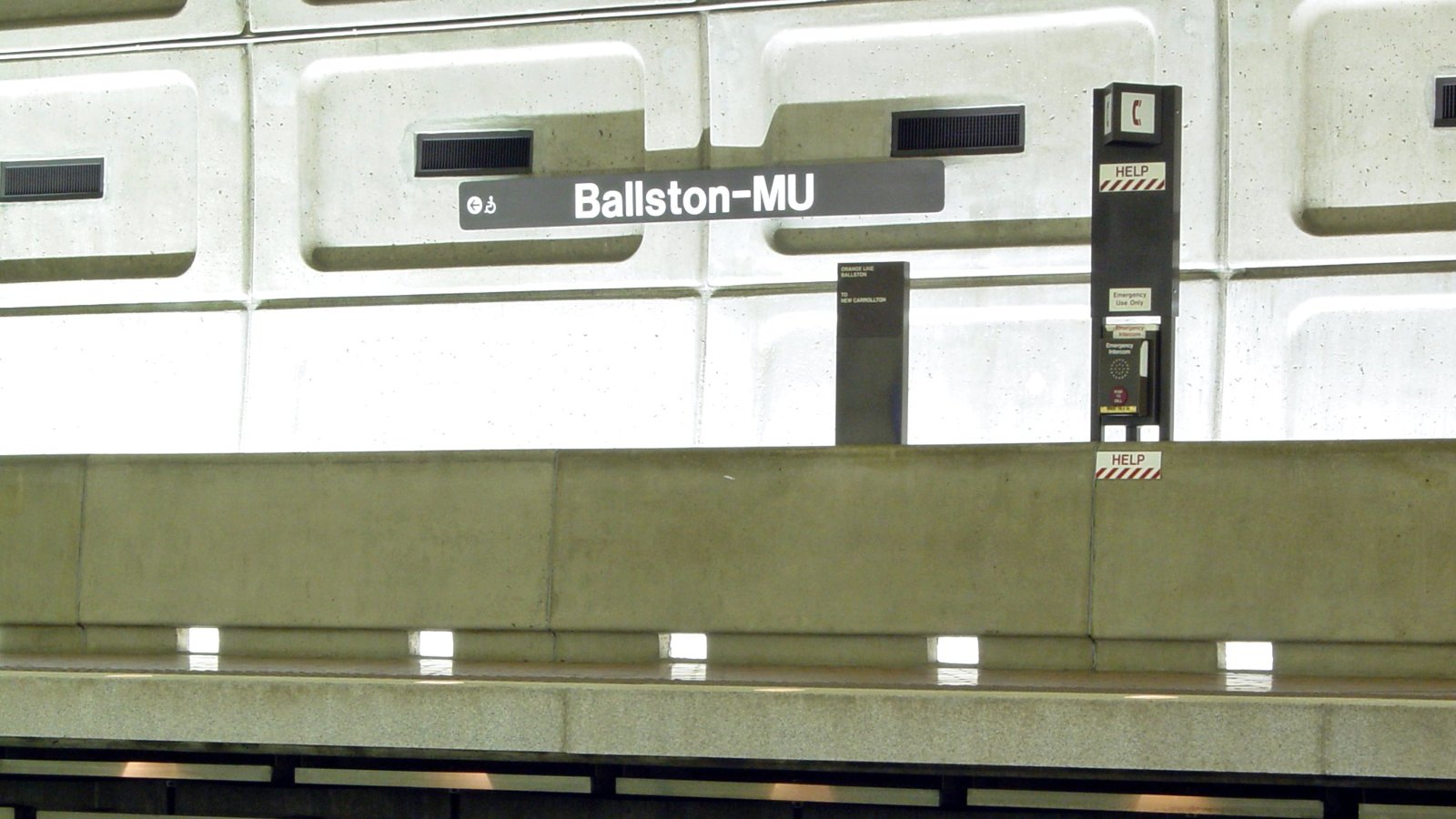 The Ballston-MU Metro station platform late at night