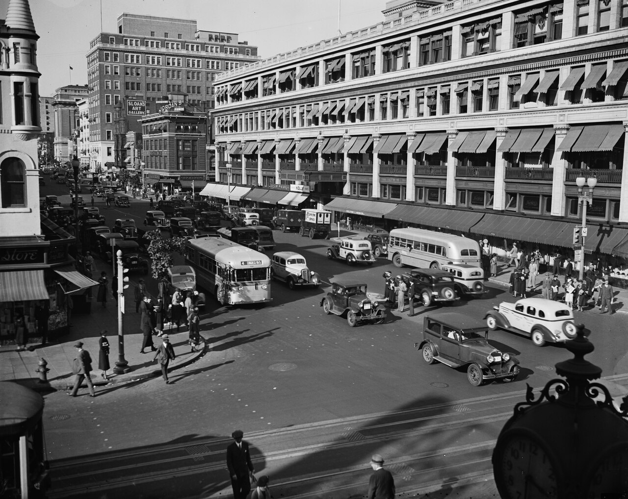 Two Capital Transit buses on a downtown Washington DC street in October 1935