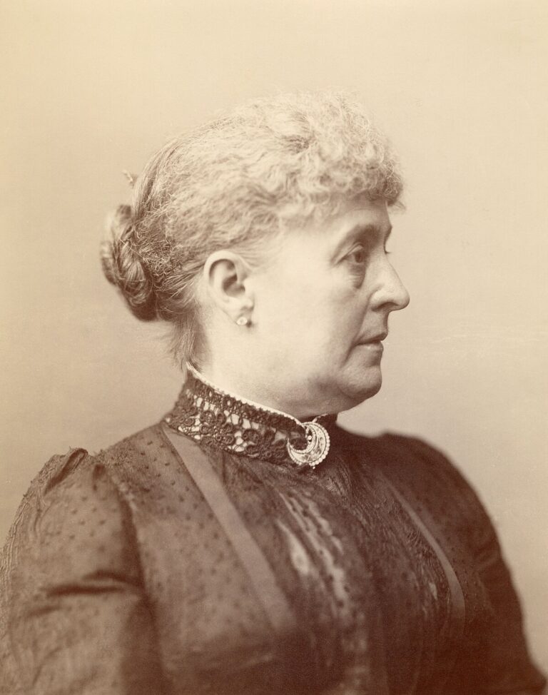 Caroline Lavinia Scott Harrison, First Lady from 1889 to 1892, in studio portrait. She drove the 1891 expansion plan with architect Fred D. Owen.