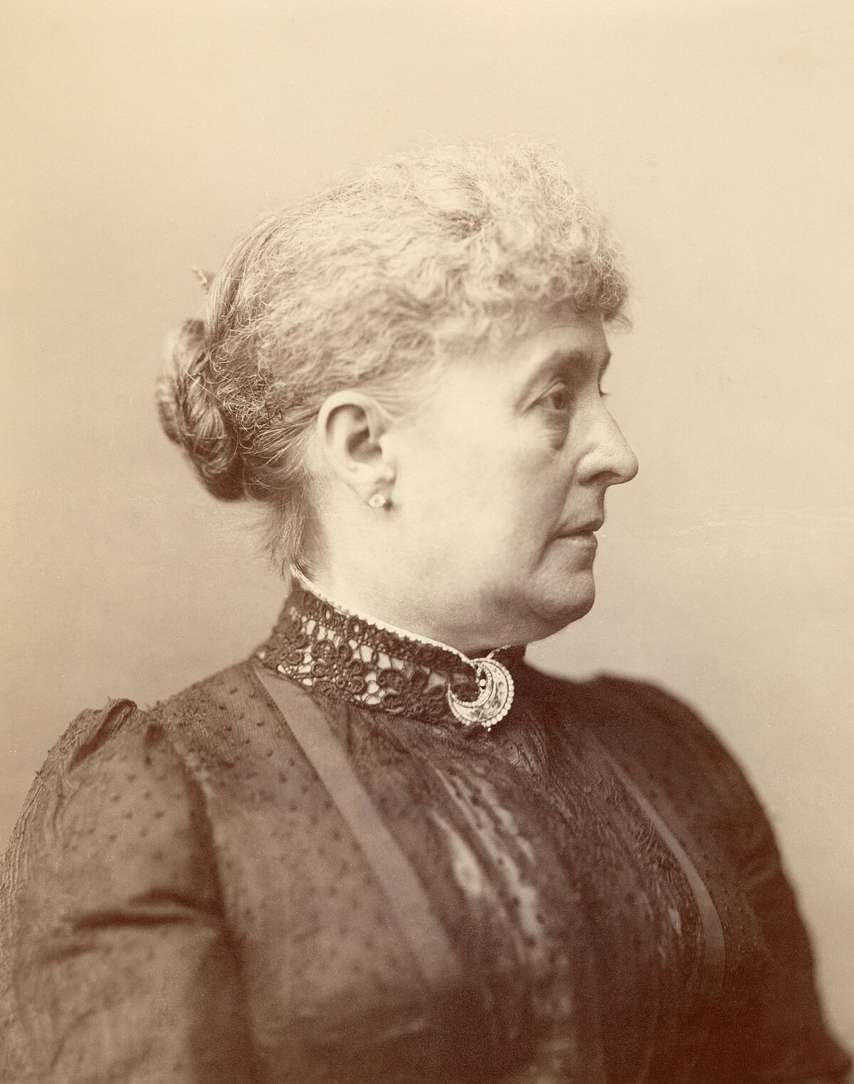 Caroline Lavinia Scott Harrison, First Lady from 1889 to 1892, in studio portrait. She drove the 1891 expansion plan with architect Fred D. Owen.