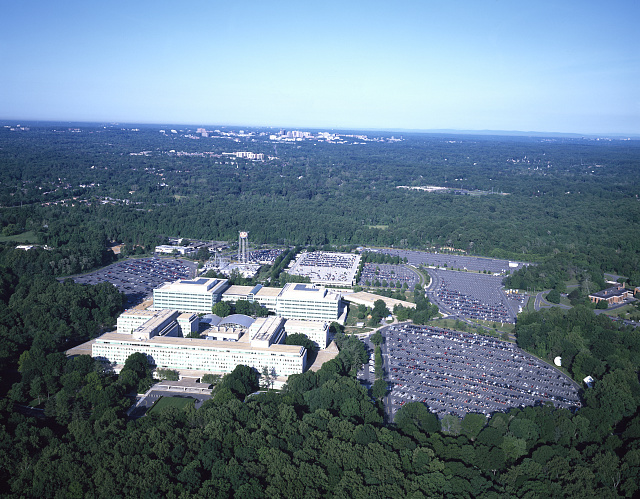 Aerial view of CIA headquarters campus Langley Virginia