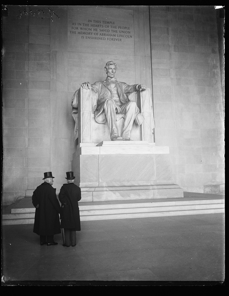 Georges Clemenceau and Ambassador Jusserand at the Lincoln Memorial in Washington in December 1922