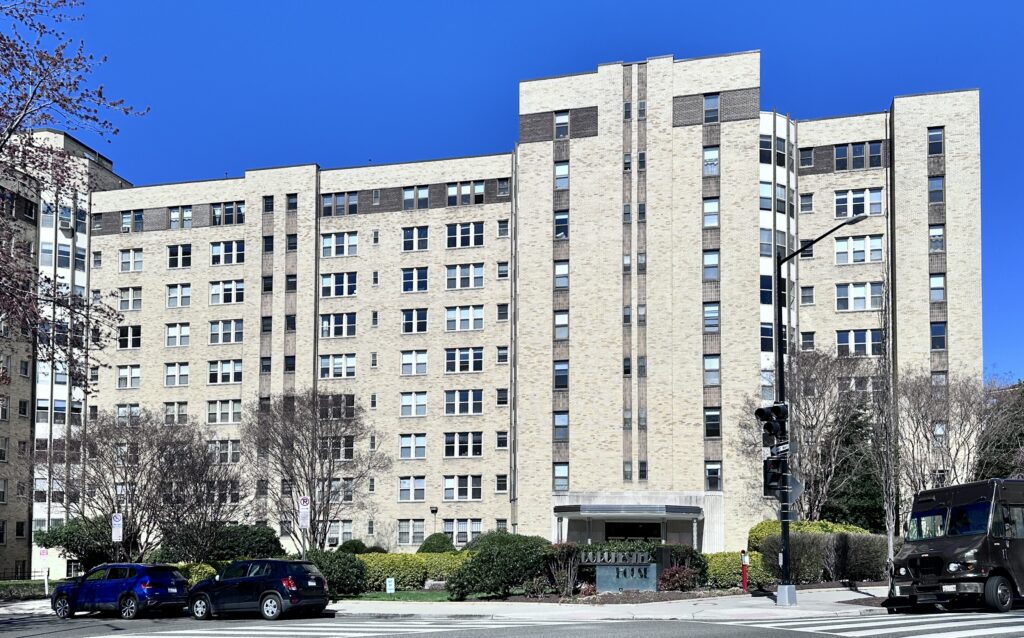Dorchester House at 2480 16th Street NW Washington DC the full buff-brick Art Deco facade facing 16th Street in Kalorama