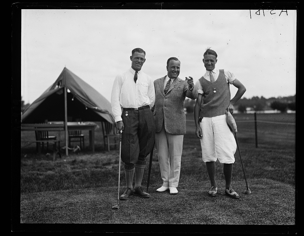 Three men in suits at the 1923 National Public Park Golf Tournament at East Potomac Park
