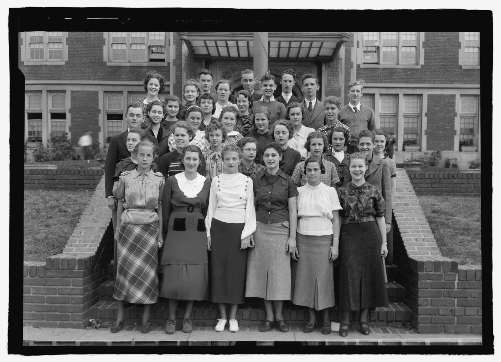 Eastern High School students posed on the building front steps in 1935