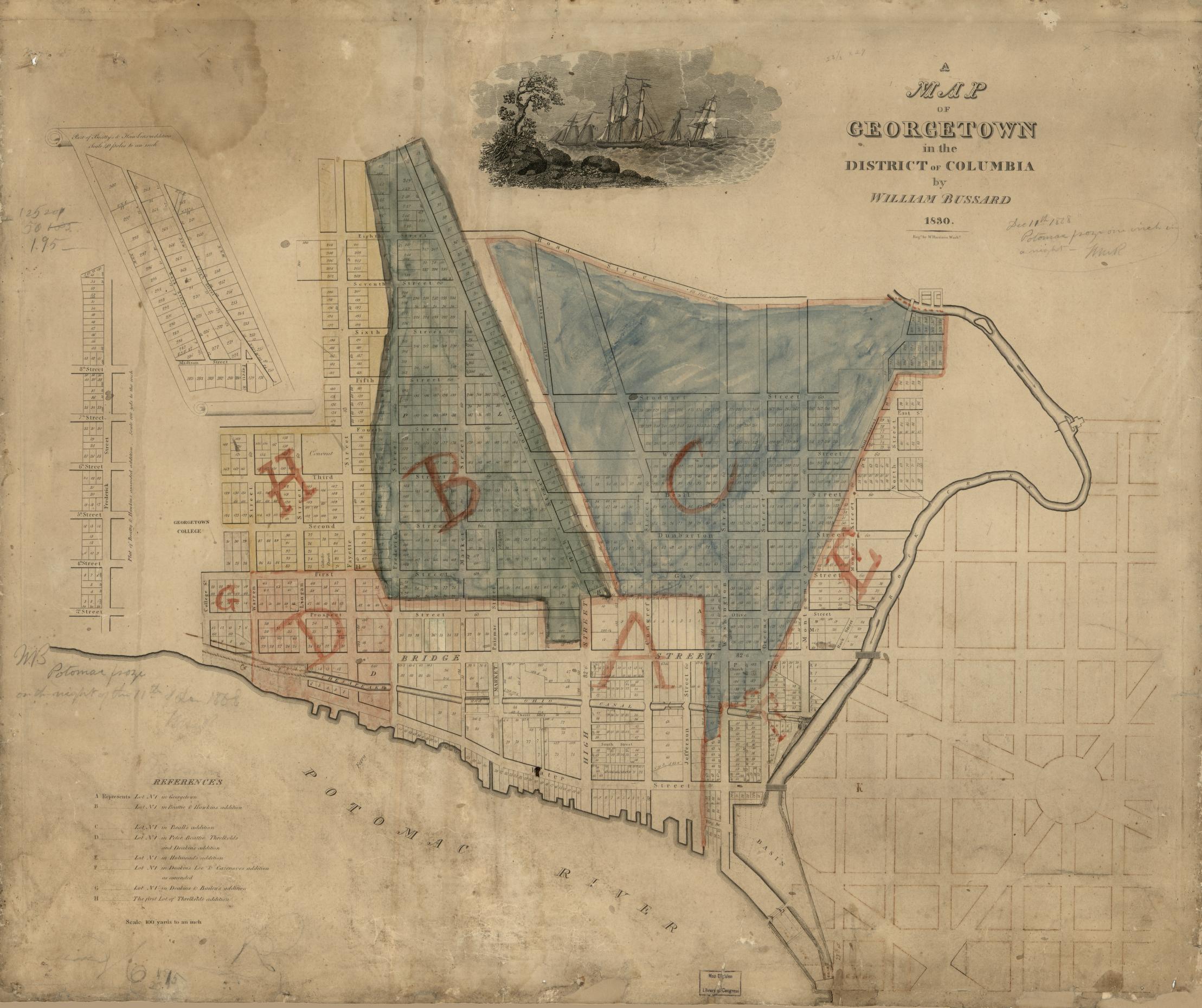 1830 map of Georgetown showing High Street, the former name of Wisconsin Avenue