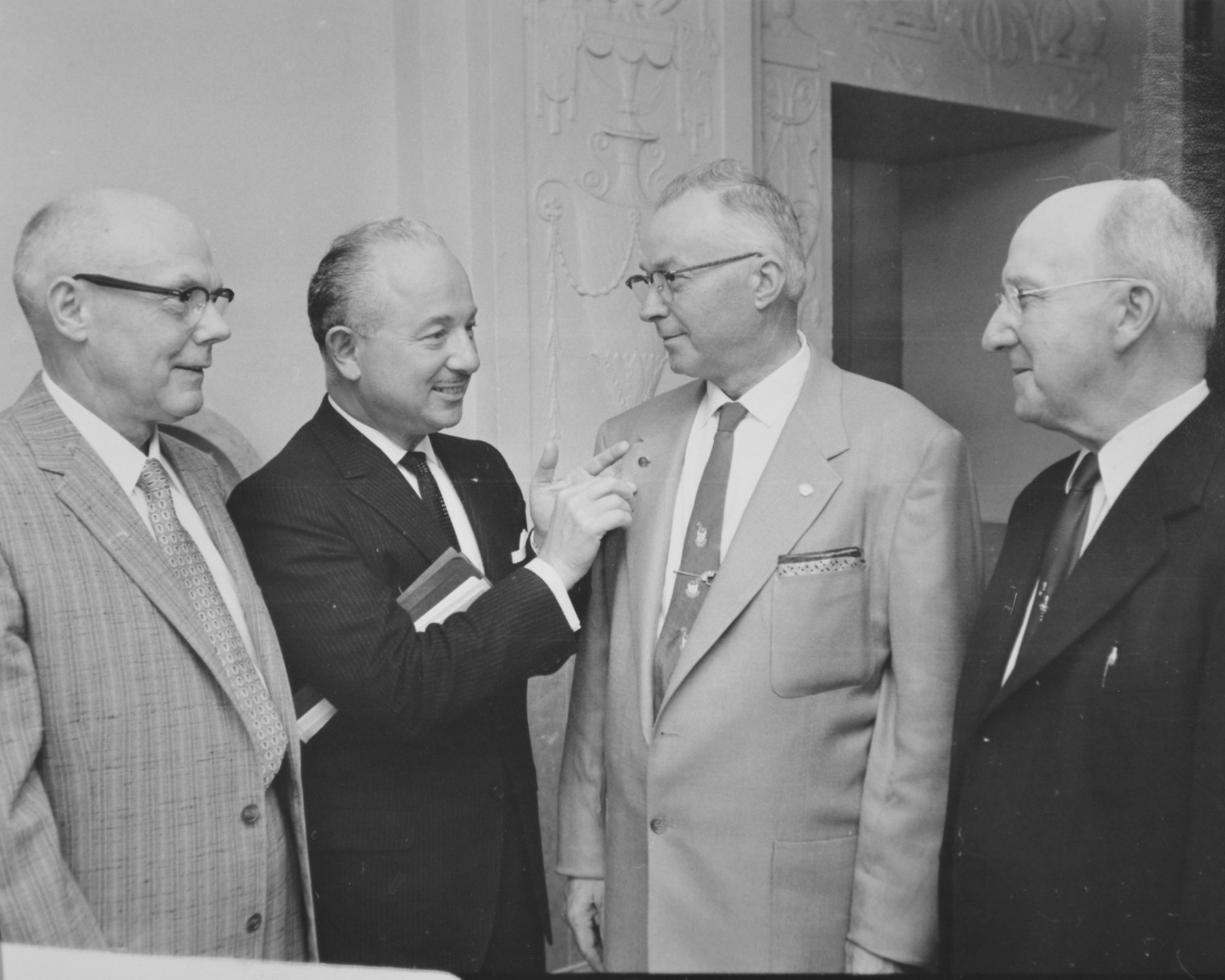 O. Roy Chalk presents safe-driving awards to veteran Capital Transit operators at the Mayflower Hotel on June 10, 1959