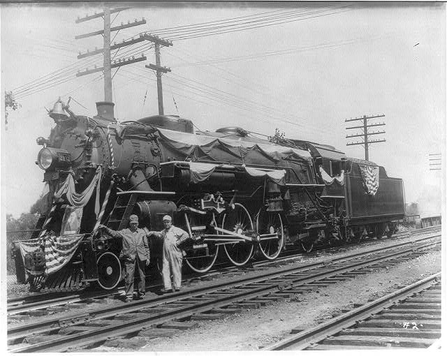 An Erie locomotive draped in mourning bunting for the Warren Harding funeral train, August 8, 1923.
