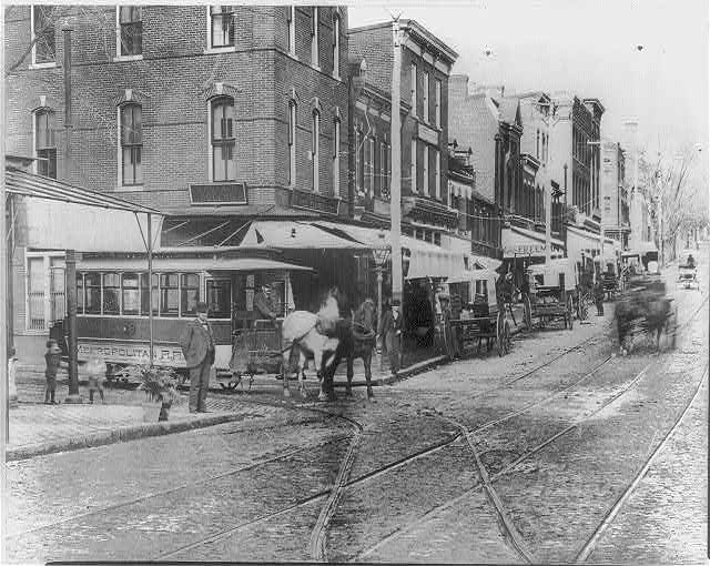 Horse car at Wisconsin Avenue and O Street NW in Georgetown, Washington D.C., 1893