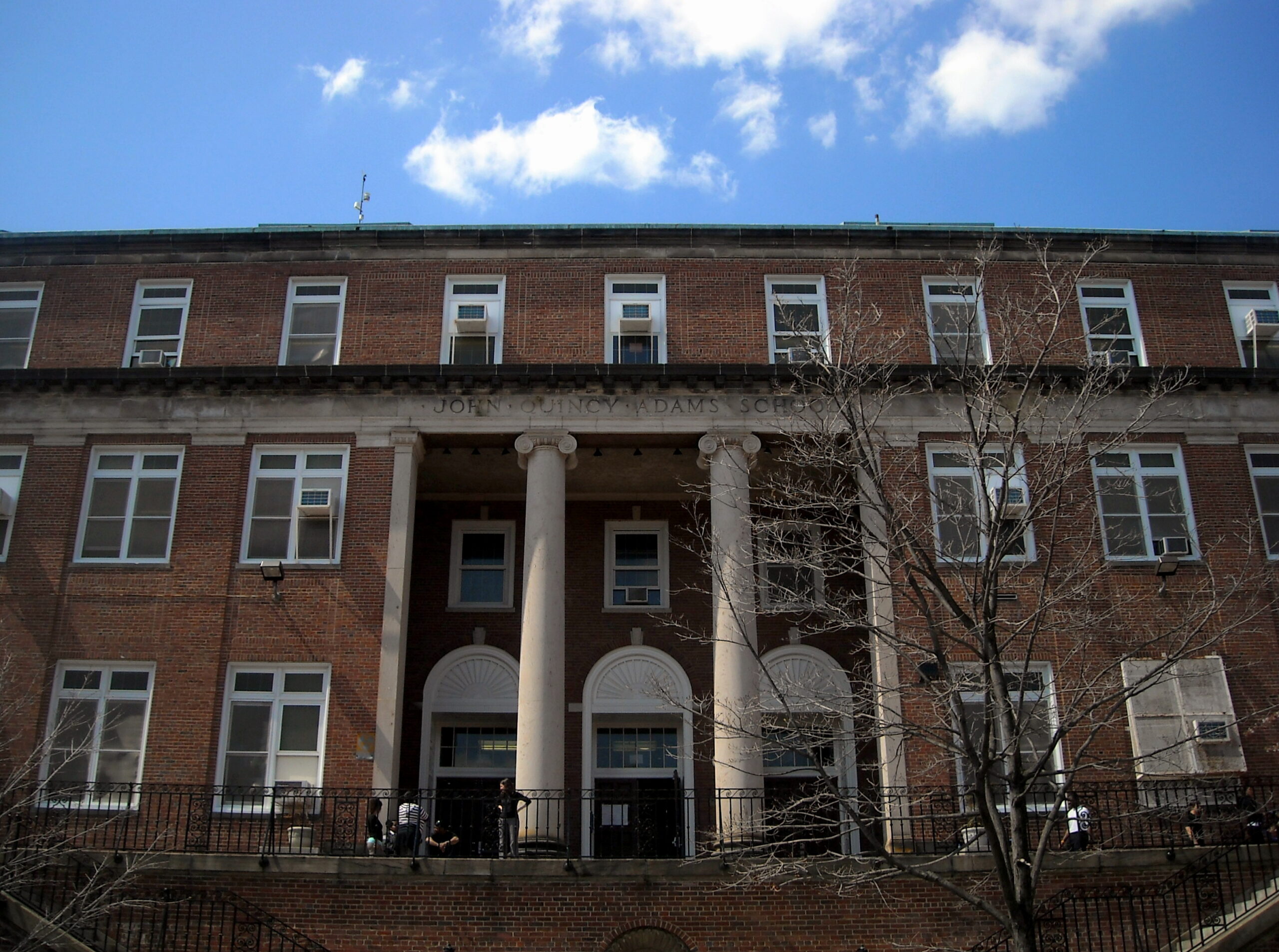 The John Quincy Adams Elementary School building at 2020 19th Street NW in Adams Morgan today, the 1929 Colonial Revival brick school still in use