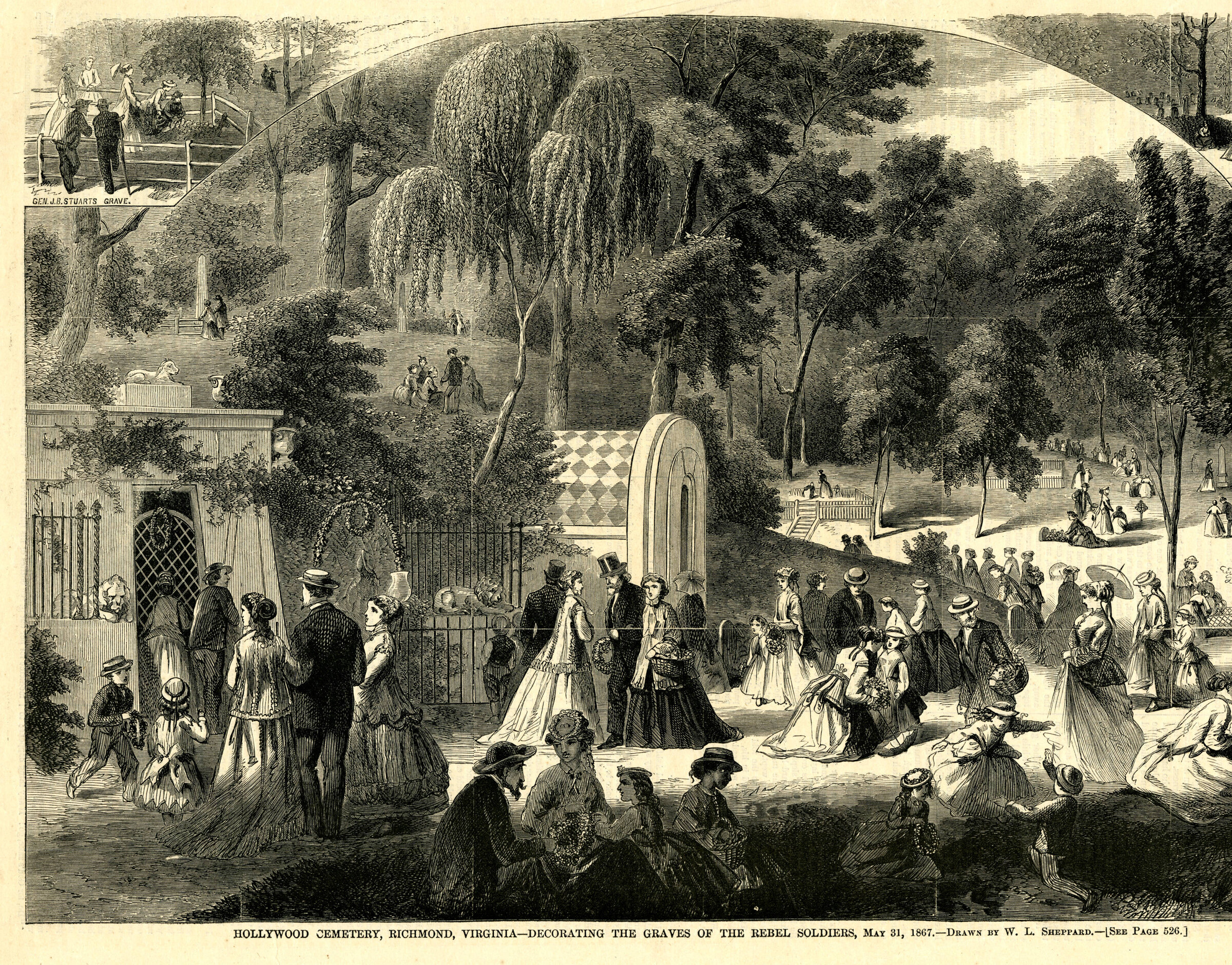 Wood engraving of Hollywood Cemetery Richmond Virginia 1867