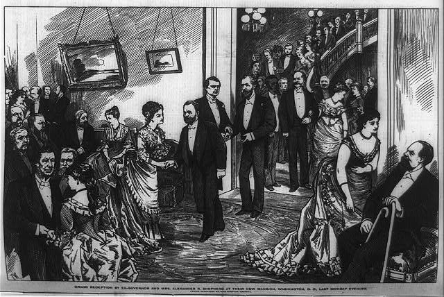 Engraving of a grand reception by ex-Governor Alexander Shepherd at his Washington DC mansion
