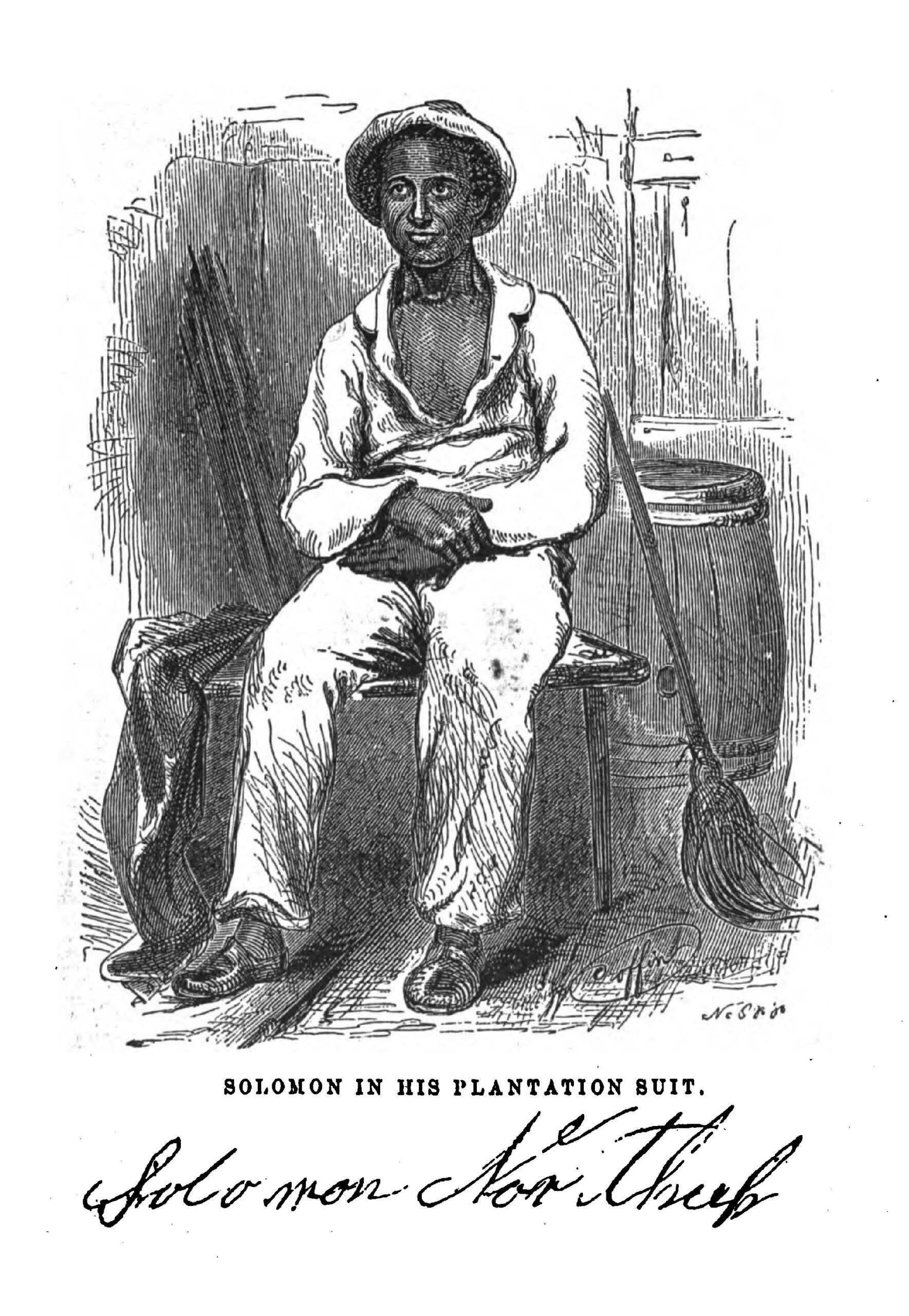 Frontispiece engraving of Solomon Northup in plantation clothes from the 1853 first edition of Twelve Years a Slave