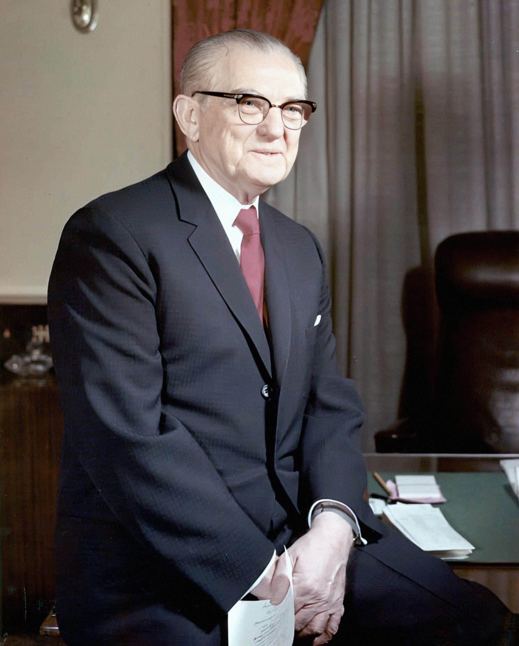 Black-and-white portrait of Senator John C. Stennis seated in profile