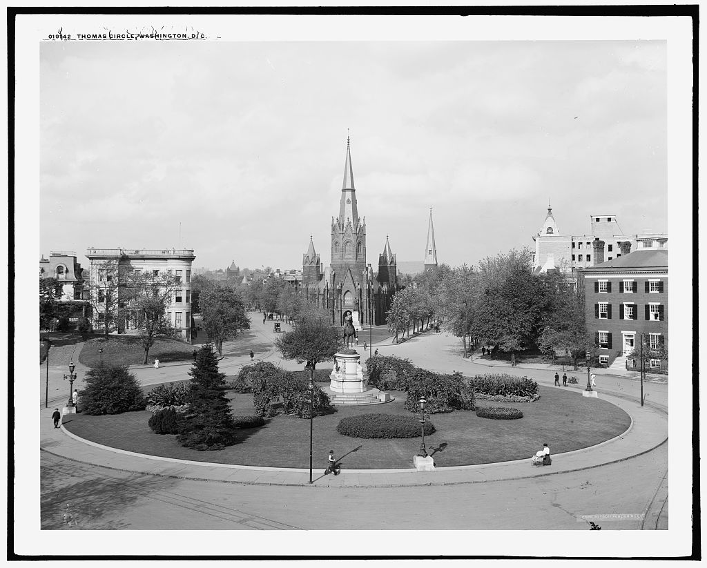 Thomas Circle, Washington D.C., ca. 1906, showing the Martin Luther statue at center