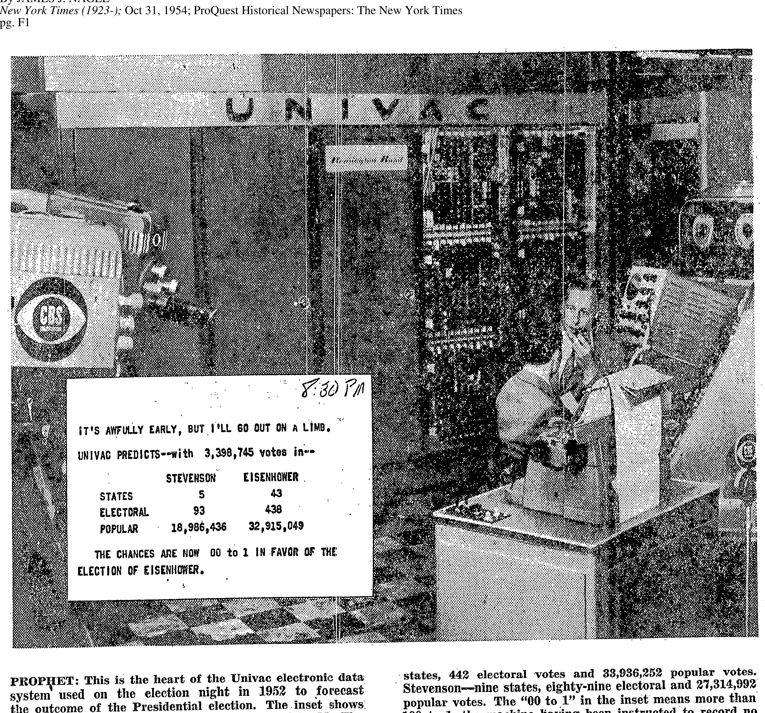 CBS UNIVAC election night prediction display, November 4, 1952