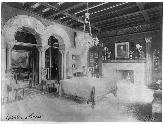 The Warder Mansion dining room with marble arches around 1900