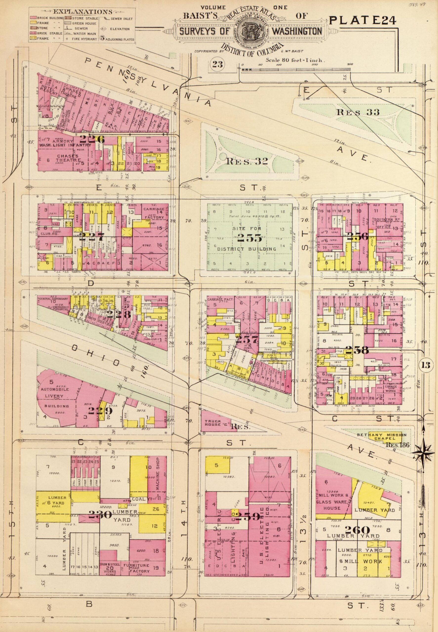 1903 Baist real estate atlas plate showing Murder Bay, Washington DC, with Ohio Avenue and Pennsylvania Avenue cutting diagonally between 13th, 15th, and B Street.