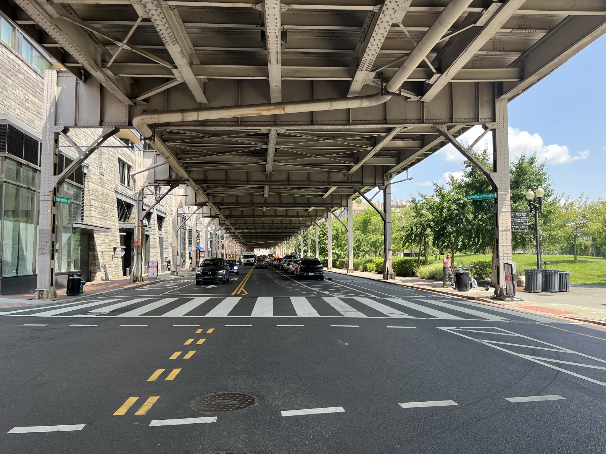 Underneath the Whitehurst Freeway at Water Street and Wisconsin Avenue in Georgetown DC