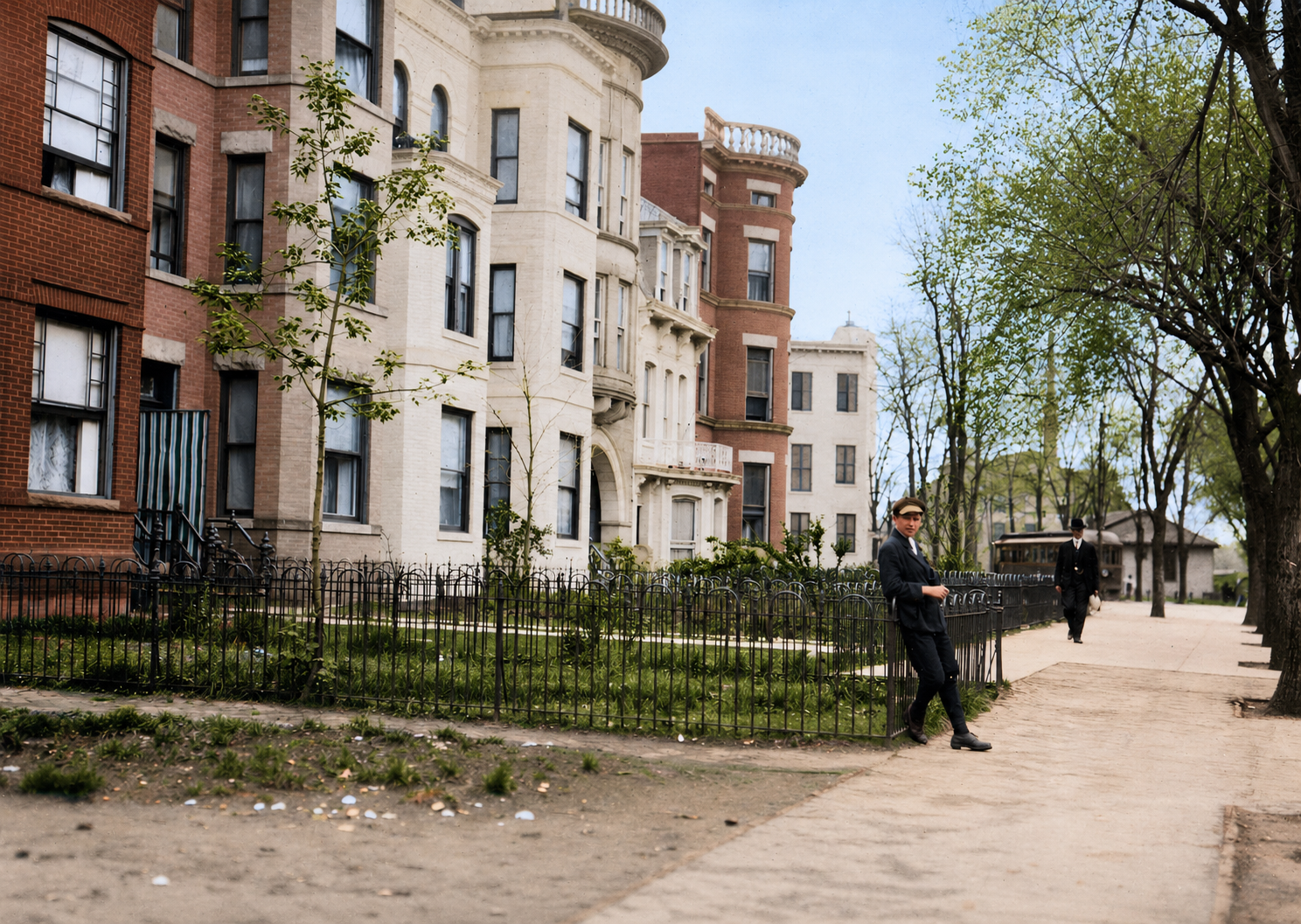 Lewis Hine, "Red light resorts on Ohio Avenue near 14th St.," Washington DC, April 1912. Library of Congress, National Child Labor Committee Collection. Colorized by AI.