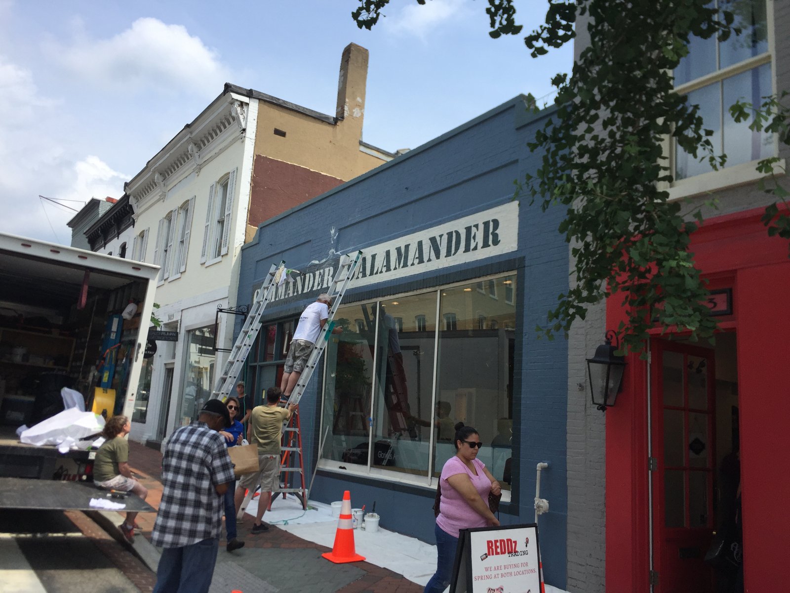 Commander Salamander facade recreated on Wisconsin Avenue for Wonder Woman 1984 filming in 2018