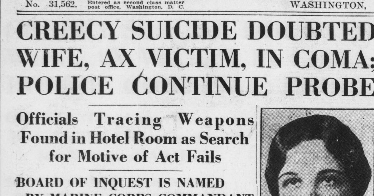 Evening Star headline, September 29, 1930: CREECY SUICIDE DOUBTED