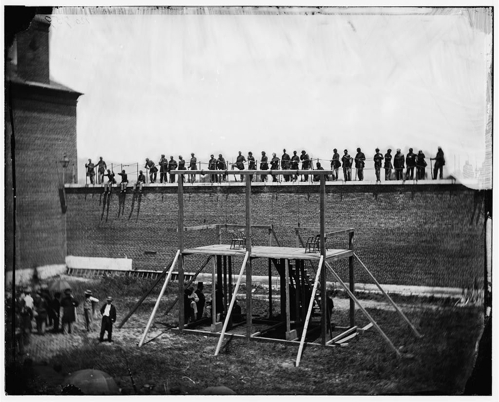 View of the scaffold at the Old Arsenal Penitentiary where the Lincoln conspirators were hanged on July 7, 1865