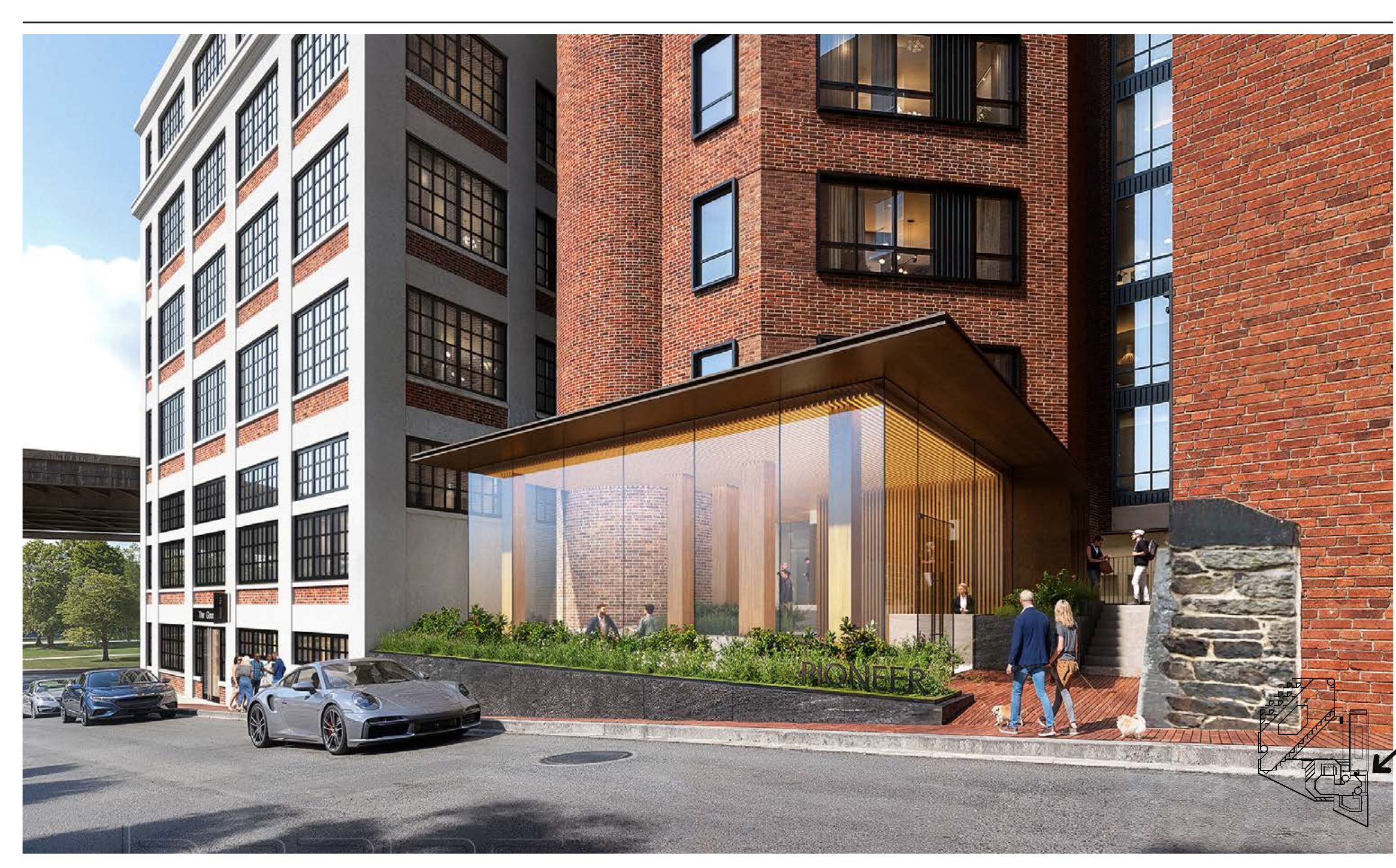 Rendering of the proposed new Potomac Street entrance for the Flour Mill residential conversion