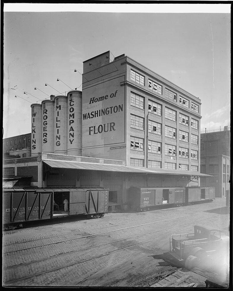 The Wilkins-Rogers Milling Company flour mill in Georgetown in 1926, painted Home of Washington Flour