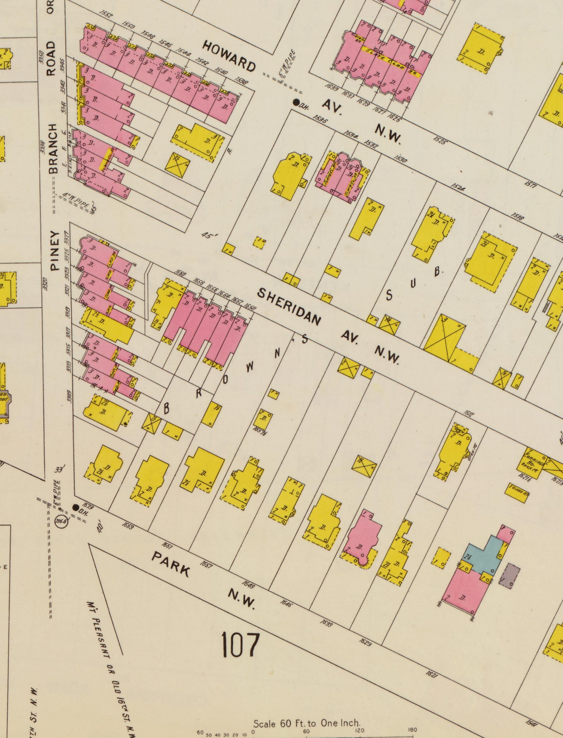 1903-1916 Sanborn Fire Insurance Map showing the 3100 block of Mount Pleasant Street NW, labeled as Mt. Pleasant or Old 16th Street