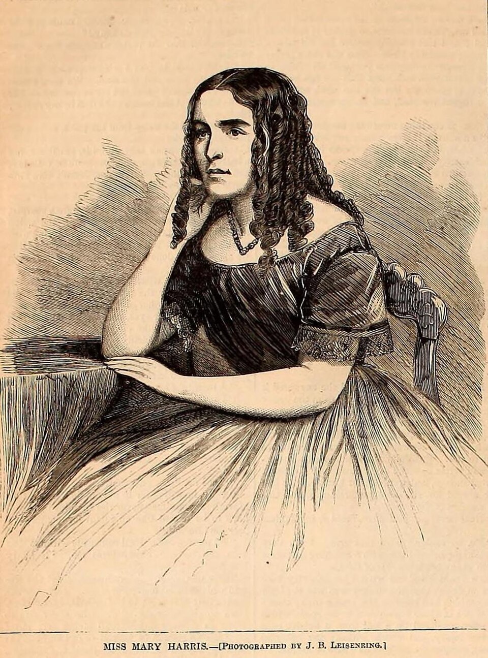 Portrait of Mary Harris, published in Harper's Weekly, 1865.