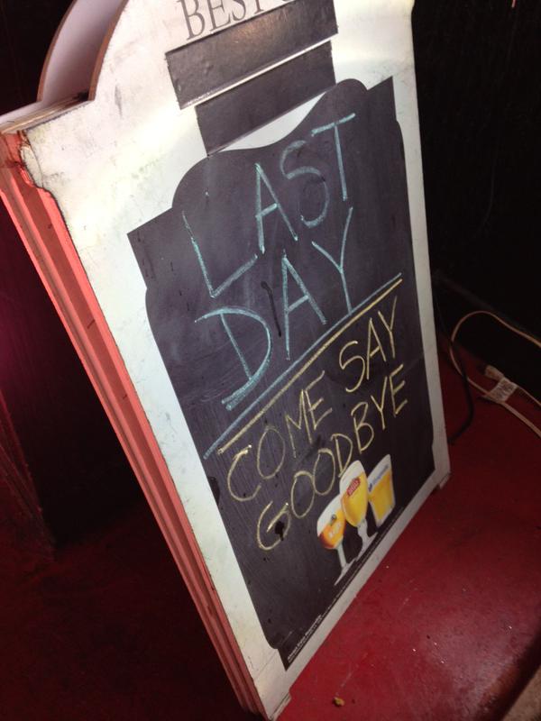 Rhino Bar last day chalkboard sign February 2015