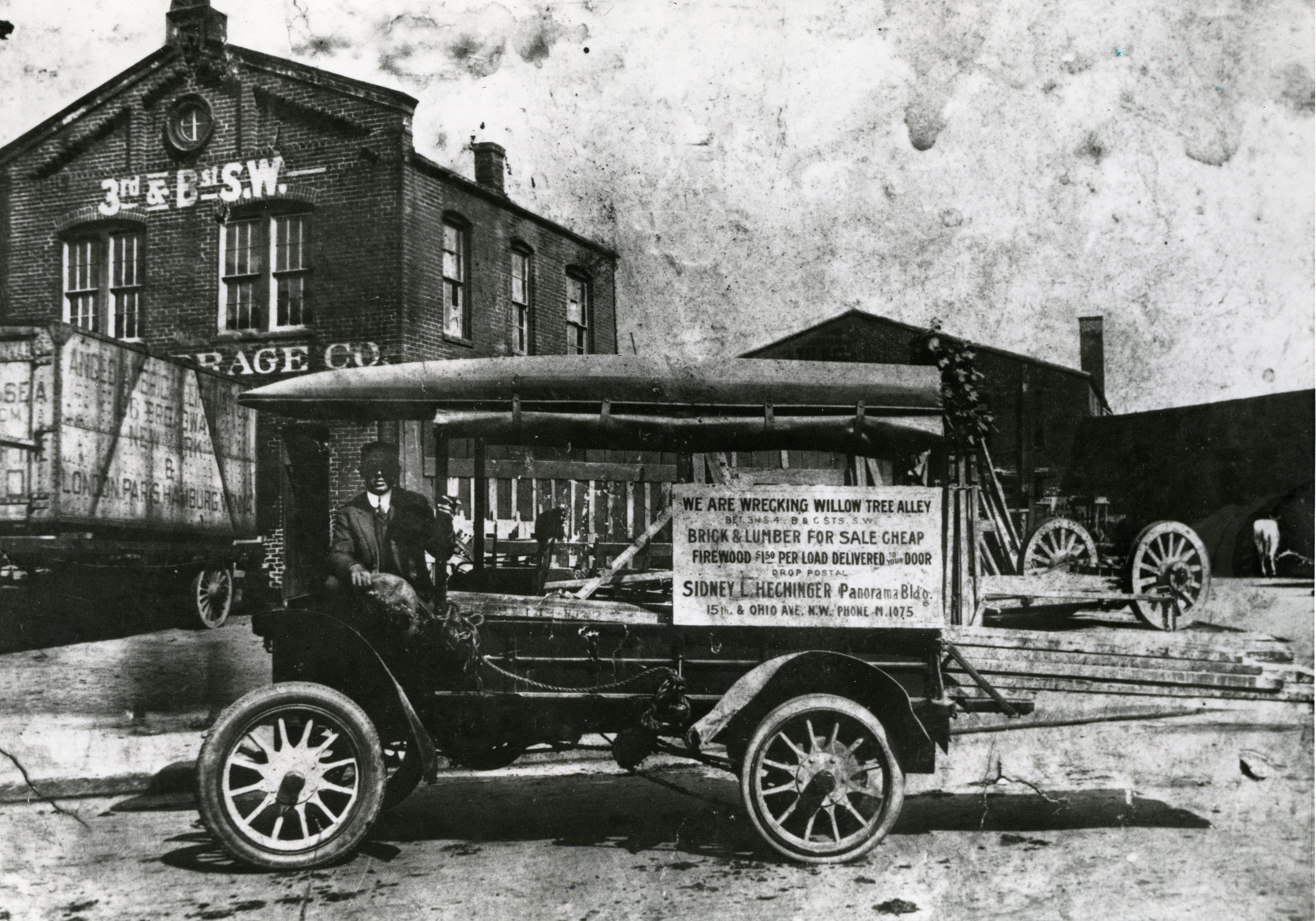 Sidney Hechinger at the wheel of an early Sidney L. Hechinger Housewrecking Company salvage truck, undated, courtesy DC History Center