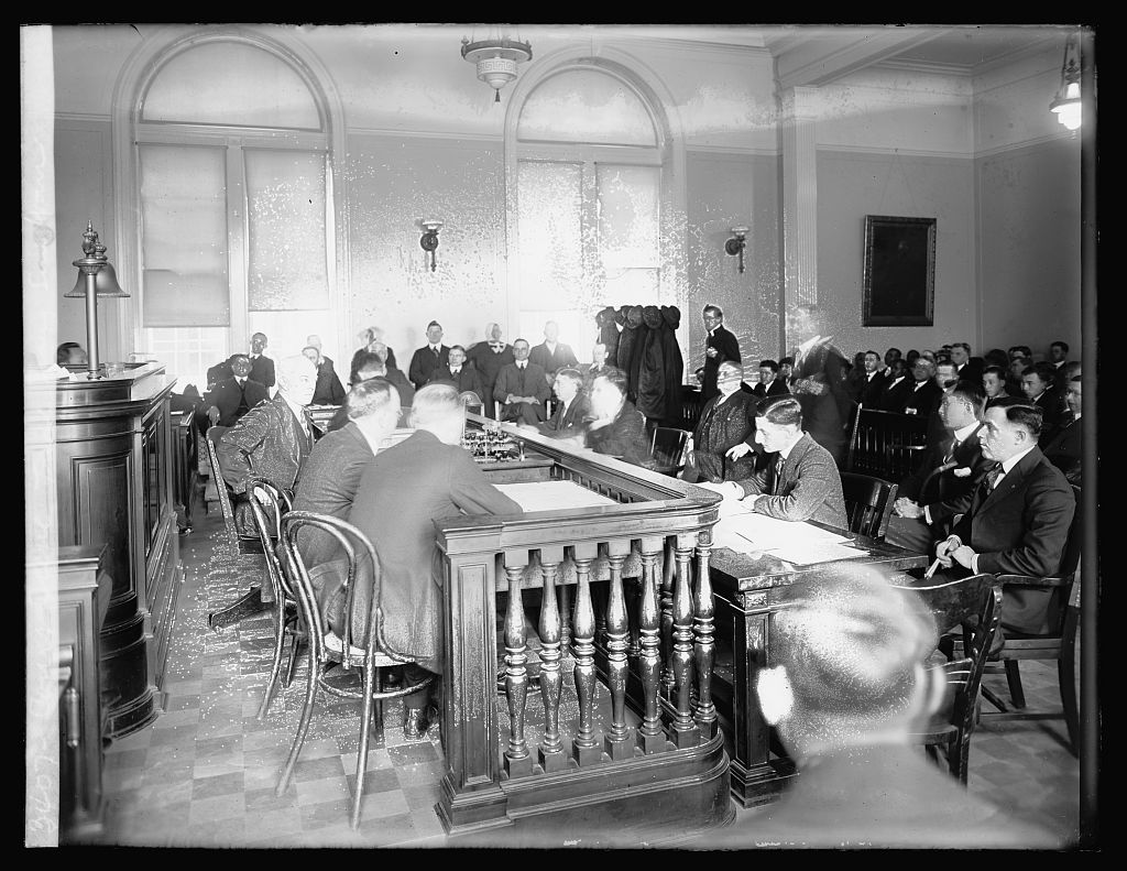 Courtroom scene at the 1919 trial of Ziang Sung Wan in Washington DC
