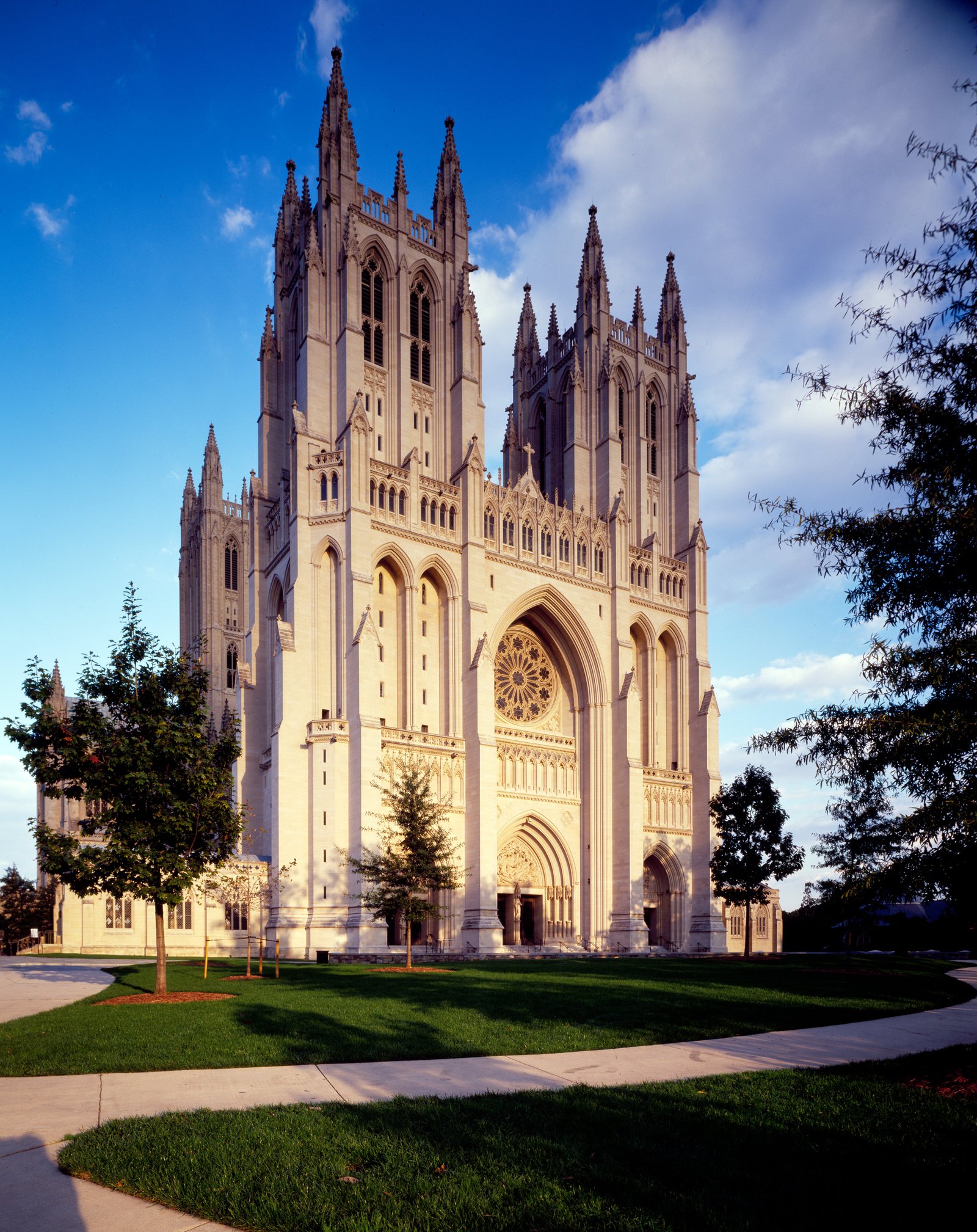 Washington National Cathedral completed view Indiana limestone west towers