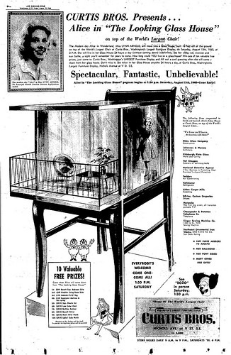 Curtis Bros. newspaper advertisement announcing "Alice in the Looking Glass House," August 1960