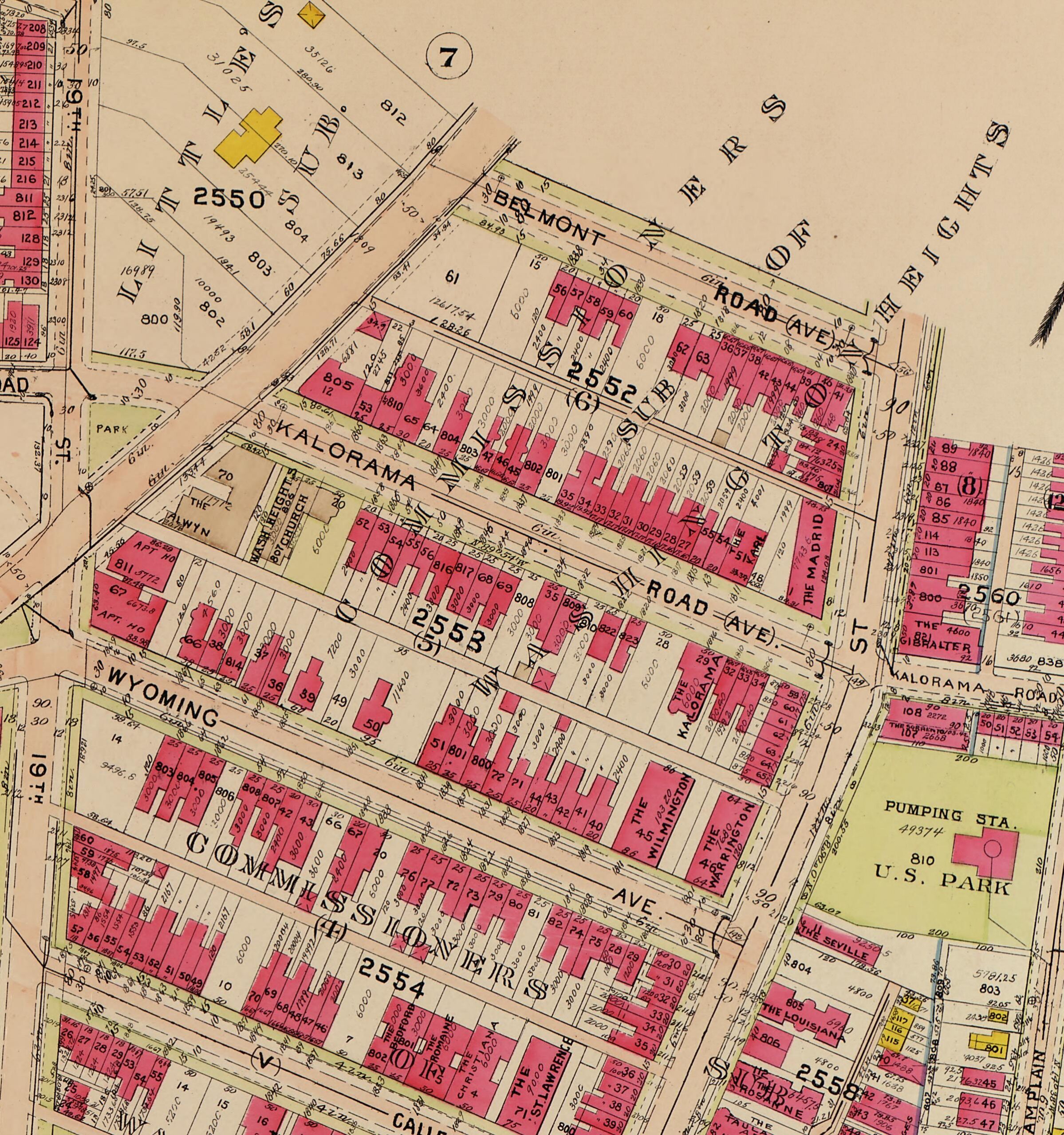 Baist Real Estate Atlas of Washington, D.C., 1913, Volume III, Plate 6, showing 18th Street and Kalorama Road in Adams Morgan two years after 2315 18th Street NW was built.