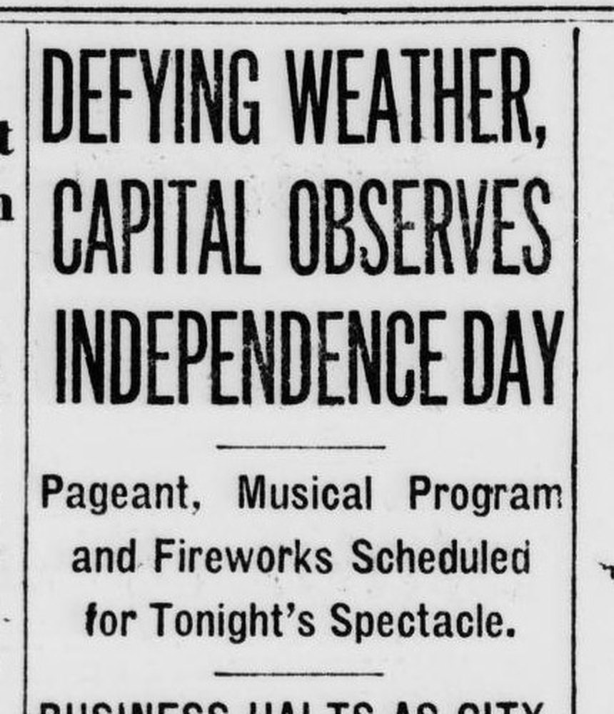 Evening Star headline from July 5, 1926 reading Defying Weather, Capital Observes Independence Day