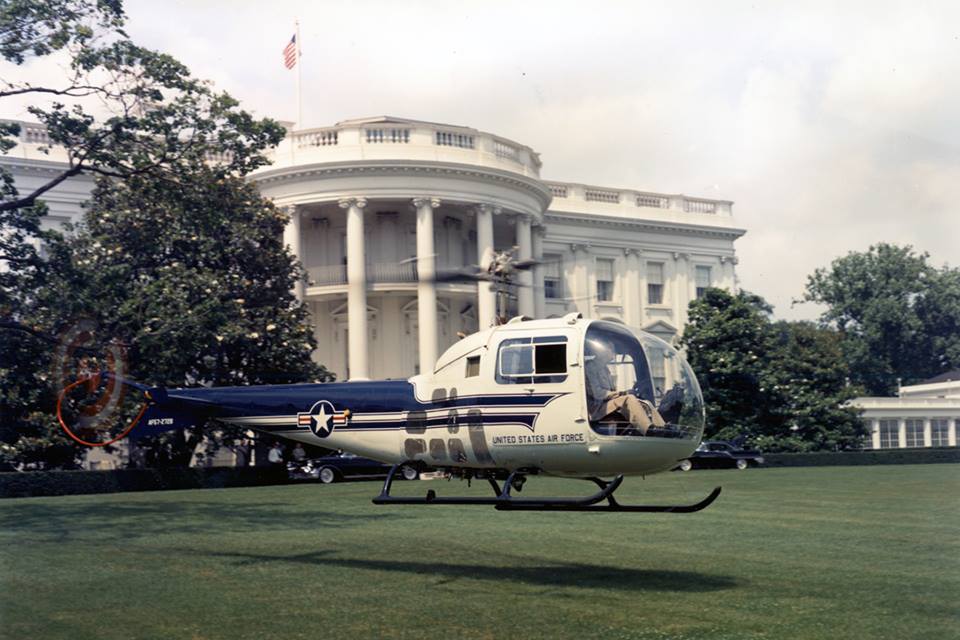 Bell H-13J Sioux hovering over the White House South Lawn in 1957