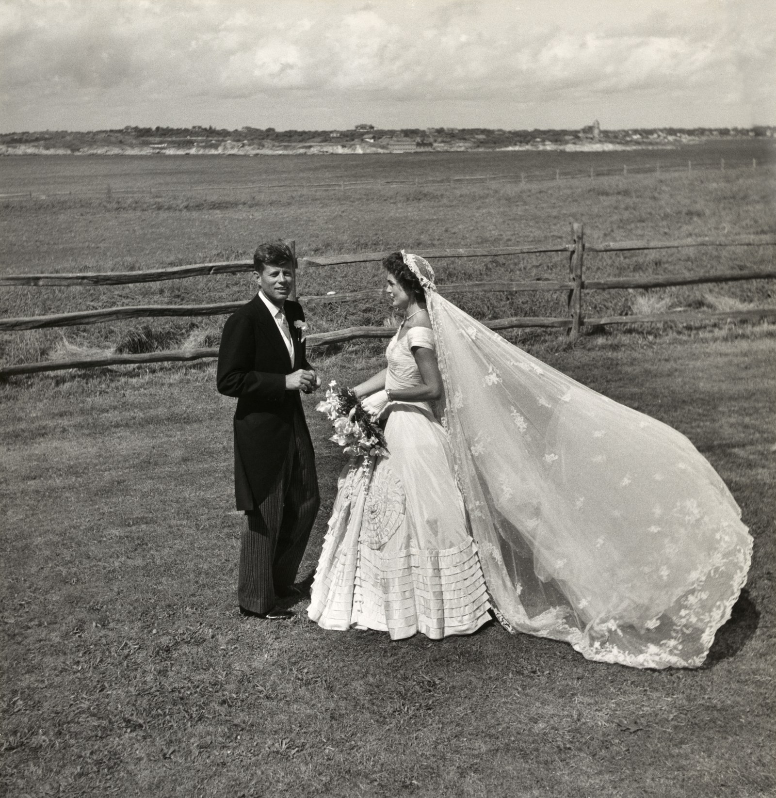 John F. Kennedy and Jacqueline Bouvier on their wedding day in Newport, Rhode Island, September 12, 1953