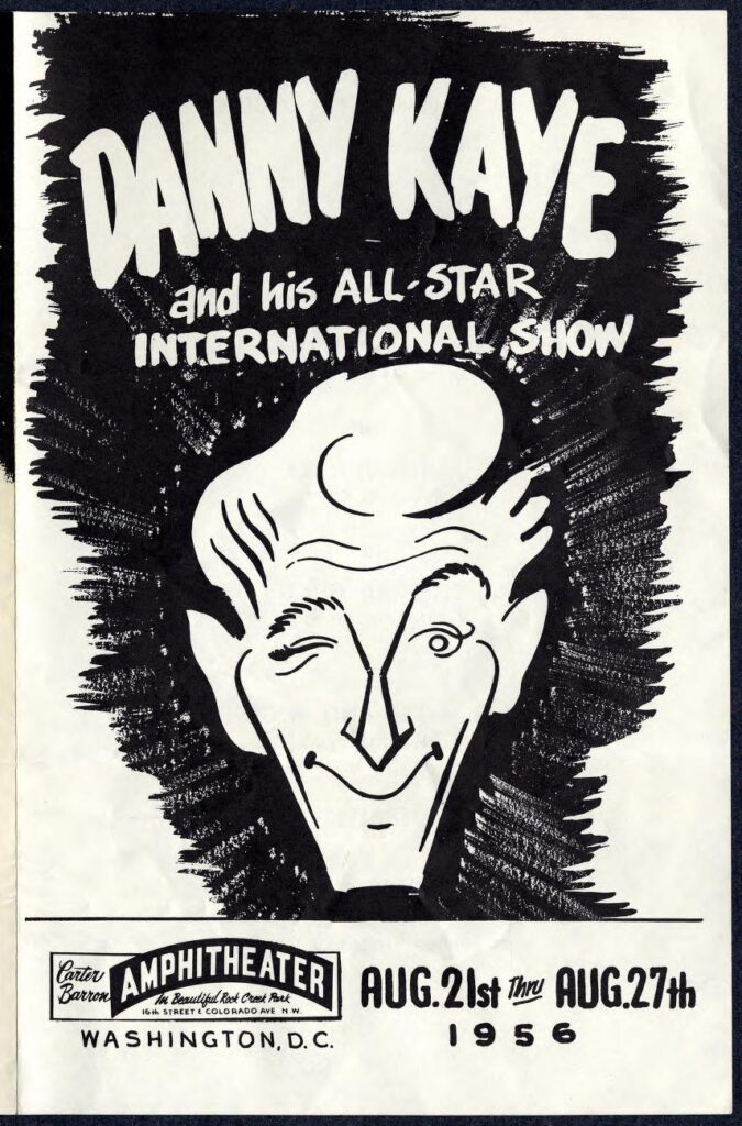 Program cover for Danny Kaye and his All-Star International Show at the Carter Barron Amphitheater, August 21-27 1956